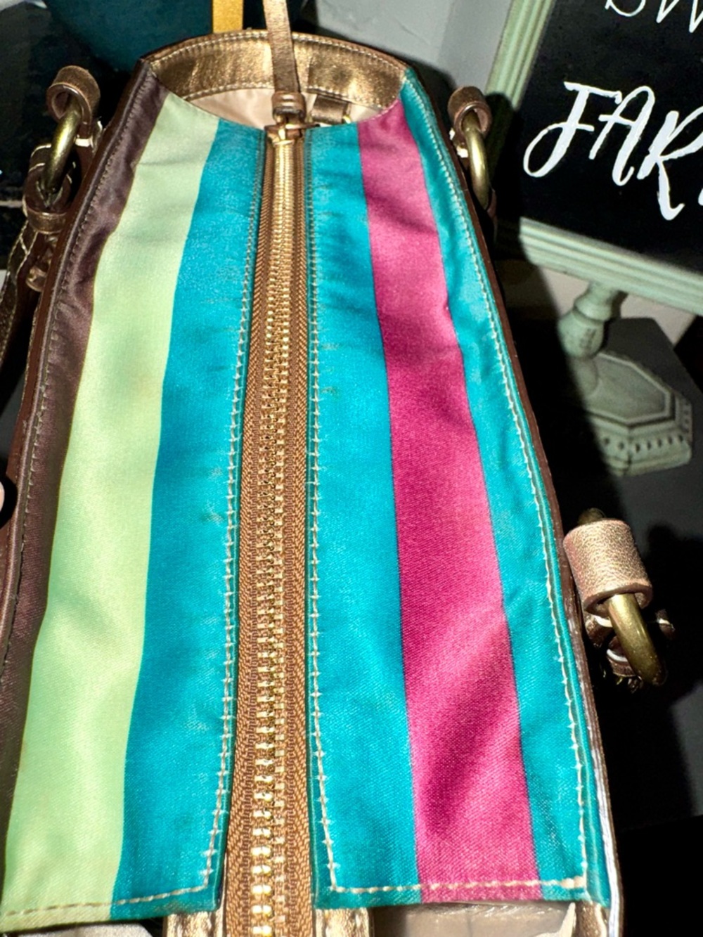 Coach Legacy Satin Stripe Tote Bag with metallic leather trim 2009 (F14009) GUC - Picture 8 of 16